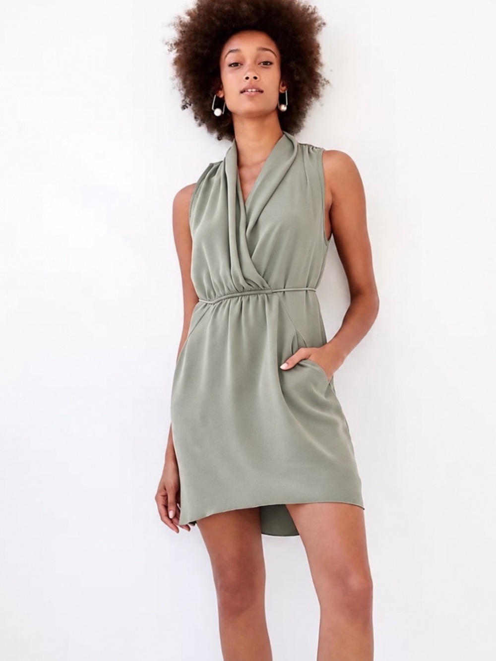 Aritzia Wilfred Sabine Draped Mini Dress Size M Sage Green